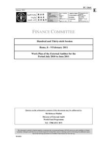 FC[removed]January 2011 FINANCE COMMITTEE Hundred and Thirty-sixth Session Rome, 8 – 9 February 2011