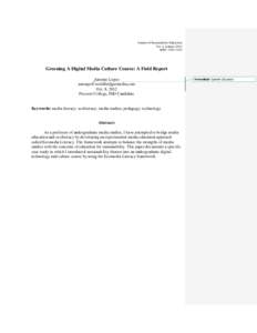 Journal of Sustainability Education Vol. 4, January 2013 ISSN: Greening A Digital Media Culture Course: A Field Report Antonio Lopez