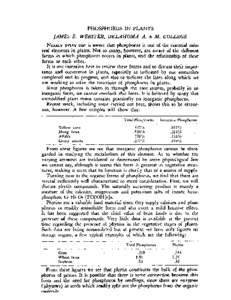 PHOSPHORUS IN PLANTS  JAMES E. WEBSTER, OKLAHOMA A. & M. COLLEGE NEARLY EVERYOne is aware that phosphorus is one of the essential mineral elements in plants. Not so many, however, are aware of the different forms in whic