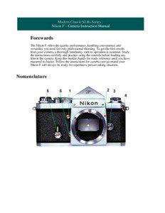 Modern Classic SLRs Series : Nikon F - Camera Instruction Manual