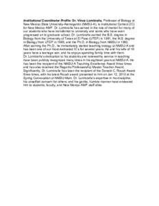 Institutional Coordinator Profile: Dr. Vince Lombraña, Professor of Biology at New Mexico State University-Alamogordo (NMSU-A), is Institutional Contact (IC) for New Mexico AMP. Dr. Lombraña has served in the role of m