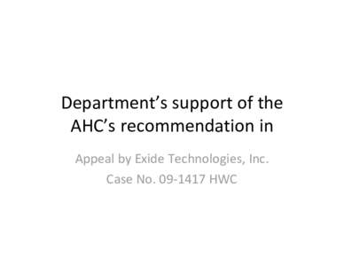 Department’s support of the AHC’s recommendation in