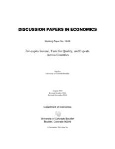 DISCUSSION PAPERS IN ECONOMICS Working Paper NoPer-capita Income, Taste for Quality, and Exports Across Countries