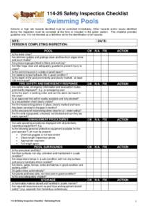 Safety Inspection Checklist Swimming Pools