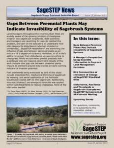 Issue 17, Winter[removed]Gaps Between Perennial Plants May Indicate Invasibility of Sagebrush Systems Land managers throughout the Intermountain West are acutely aware of the growing problem of cheatgrass