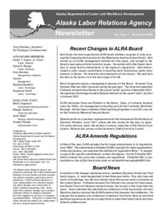 Alaska Department of Labor and Workforce Development  Alaska Labor Relations Agency Newsletter Tony Knowles, Governor Ed Flanagan, Commissioner