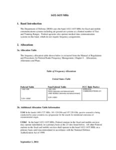 [removed]MHz 1. Band Introduction The Department of Defense (DOD) uses the band[removed]MHz for fixed and mobile communications systems including air-ground-air systems at a limited number of Test and Training Ranges.