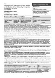 Title:  Implementation of Authority-to-Carry Scheme under Section 124 of Nationality, Immigration and Asylum Act 2002