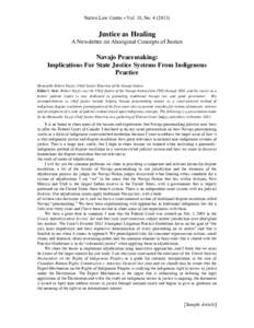 Native Law Centre • Vol. 18, No[removed]Justice as Healing A Newsletter on Aboriginal Concepts of Justice  Navajo Peacemaking: