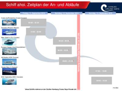 Schiff ahoi. Zeitplan der An- und Abläufe Freitag, 11. September 2015 Samstag, 12. SeptemberSonntag, 13. September 2015