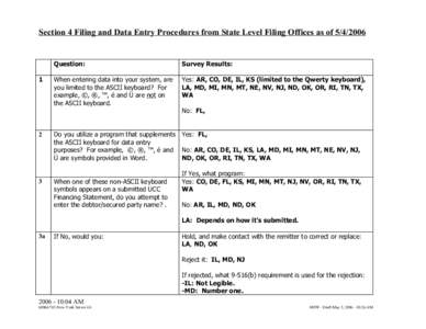Section 4 Filing and Data Entry Procedures from State Level Filing Offices as ofQuestion: