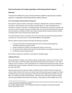 1 Policy	and	Procedure	for	Creating,	Suspending,	or	Eliminating	Academic	Programs	 Rationale:	 This	document	codifies	the	process	and	documentation	needed	for	approving	new	academic