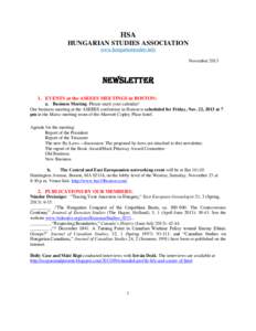 HSA HUNGARIAN STUDIES ASSOCIATION www.hungarianstudies.info November[removed]NEWSLETTER