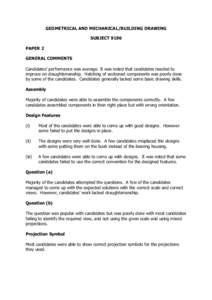 GEOMETRICAL AND MECHANICAL/BUILDING DRAWING SUBJECT 9196 PAPER 2 GENERAL COMMENTS Candidates’ performance was average. It was noted that candidates needed to improve on draughtsmanship. Hatching of sectioned components