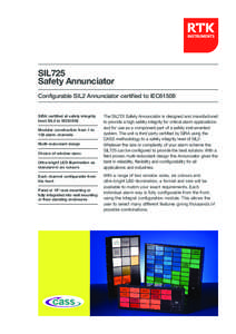 SIL725 Safety Annunciator Configurable SIL2 Annunciator certified to IEC61508 SIRA certified at safety integrity level SIL2 to IEC61508