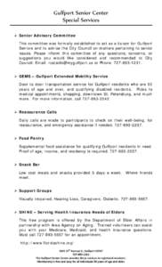 Gulfport Senior Center Special Services  Senior Advisory Committee This committee was formally established to act as a liaison for Gulfport Seniors and to advise the City Council on matters pertaining to senior issues