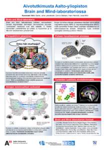 Aivotutkimusta Aalto-yliopiston Brain and Mind-laboratoriossa Koonneet Mikko Sams, Juha Lahnakoski, Enrico Glerean, Heini Heikkilä, Jussi Alho Brain and Mind-laboratorio Brain and Mind -laboratoriossa tutkitaan monipuol
