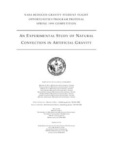 NASA REDUCED GRAVITY STUDENT FLIGHT OPPORTUNITIES PROGRAM PROPOSAL SPRING 1999 COMPETITION A N E XPERIMENTAL S TUDY C ONVECTION