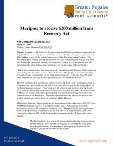 Page 1 of 1 Anthony Kleppe General Services Administration March 5, 2009  Mariposa to receive $200 million from