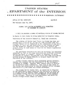 UNITED STATES  EPARTMENT of the INTERIOR * * * * * * * * * * * * * * * * * * * * *news release OPFICE OF TIE