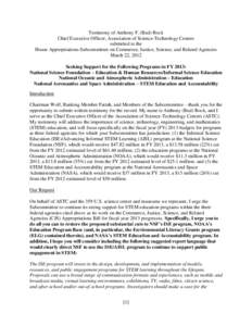 Testimony of Anthony F. (Bud) Rock Chief Executive Officer, Association of Science-Technology Centers submitted to the House Appropriations Subcommittee on Commerce, Justice, Science, and Related Agencies March 22, 2012 