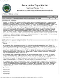 Technical Review Form  Race to the Top - District Technical Review Form Application #0918NV-1 for Clark County School District A. Vision (40 total points)
