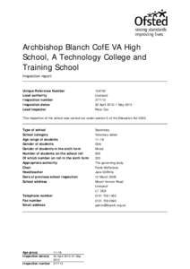 PROTECT - INSPECTION: (Report for sign off, 377113, Archbishop Blanch CofE VA High School, A Technology College and Training School) Type=QA, DocType=Inspection Report, Inspection=377113, ISPUniqueID=