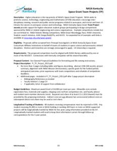 NASA Kentucky Space Grant Consortium 2013 Request for Proposals