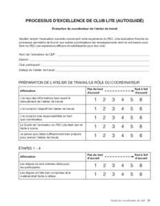 PROCESSUS D’EXCELLENCE DE CLUB LITE (AUTOGUIDÉ) Évaluation du coordinateur de l’atelier de travail Veuillez remplir l’évaluation suivante concernant votre expérience du PEC. Une évaluation franche du processus