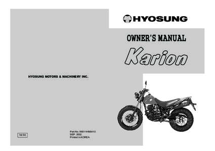 HYOSUNG MOTORS & MACHINERY INC.  1st Ed. Part No. 99011HM5410 SEP. 2002.