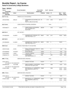 Booklist Report - by Course Santa Fe Community College Bookstore Term: Course  Course Description