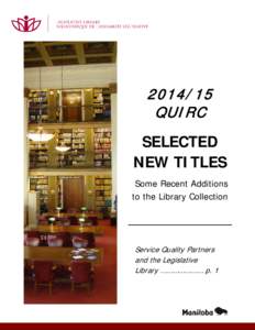 QUI R C SELECTED NEW TITLES Some Recent Additions to the Library Collection