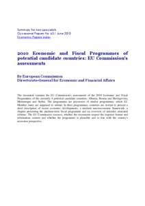 2010 Economic and Fiscal Programmes of potential candidate countries: EU Commission's assessments