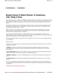 Cancer screening / Ribbon symbolism / Inflammatory breast cancer / Triple-negative breast cancer / The Triple Negative Breast Cancer Foundation / Mammography / National Breast Cancer Coalition / Risk factors for breast cancer / Medicine / Oncology / Breast cancer
