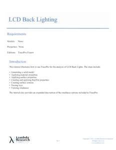 LCD Back Lighting Requirements Models: None