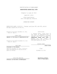 CERTIFICATION OF ENROLLMENT SUBSTITUTE HOUSE BILL 2058 Chapter 9, Laws ofpartial veto) 62nd Legislature 2011 2nd Special Session