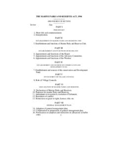 THE MARINE PARKS AND RESERVES ACT, 1994 ARRANGEMENT OF SECTIONS Section  Title