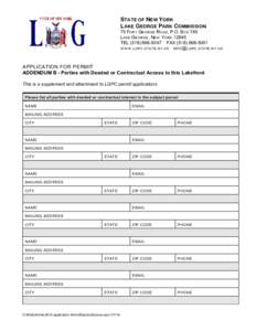 STATE OF NEW YORK LAKE GEORGE PARK COMMISSION 75 FORT GEORGE ROAD , P.O. BOX 749 LAKE GEORGE , NEW YORK[removed]TEL[removed]FAX[removed]W W W .LGPC .STATE .NY .US INFO @LGPC .STATE .NY .US