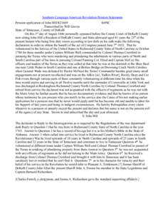 Southern Campaign American Revolution Pension Statements Pension application of John Hill R21669 fn9NC Transcribed by Will Graves State of Tennessee, County of DeKalb On this 3rd day of August 1846 personally appeared be