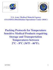 U.S. Army Medical Materiel Agency (USAMMA)/Distribution Operations Center (DOC) Packing Protocols for Temperature Sensitive Medical Products requiring Storage and Transportation