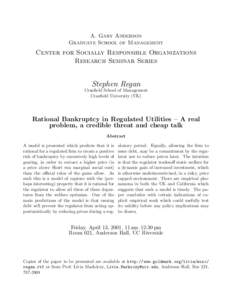 A. Gary Anderson Graduate School of Management Center for Socially Responsible Organizations Research Seminar Series