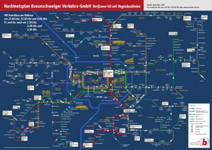 Nachtnetzplan Braunschweiger Verkehrs-GmbH Tarifzone 40 mit Regiobuslinien  Hansestr. Mitte  Veltenhof,