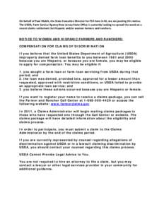 On behalf of Paul Hlubik, the State Executive Director for FSA here in NJ, we are posting this notice. The USDA, Farm Service Agency New Jersey State Office is currently looking to spread the word on a recent claims sett