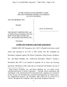 Case 1:11-cv[removed]WSD Document 1  Filed[removed]Page 1 of 19 IN THE UNITED STATES DISTRICT COURT FOR THE NORTHERN DISTRICT OF GEORGIA