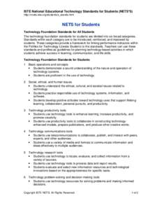 ISTE National Educational Technology Standards for Students (NETS*S) http://cnets.iste.org/students/s_stands.html