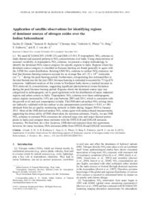 JOURNAL OF GEOPHYSICAL RESEARCH: ATMOSPHERES, VOL. 118, 1–15, doi:[removed]2012JD017811, 2013  Application of satellite observations for identifying regions of dominant sources of nitrogen oxides over the Indian Subcont