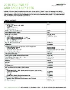 2015 EQUIPMENT AND ANCILLARY FEES The rates listed below are for equipment, labor and special services needed in addition to those provided in the basic meeting room rental and are subject to availability. Basic meeting 