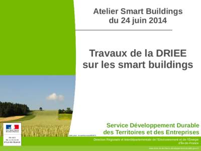 Atelier Smart Buildings du 24 juin 2014 Travaux de la DRIEE sur les smart buildings