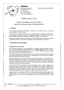 CRIIRAD Commission de Recherche et d’Information Indépendantes sur la Radioactivité  Valence, 28 January 2010.
