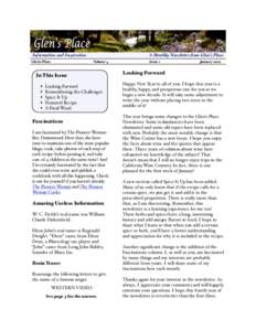 Information and Inspiration Glen’s Place A Monthly Newsletter from Glen’s Place Volume 4